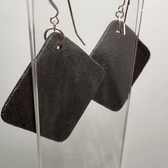 Handmade leather earrings w angel wings sterling silver earwires genuine leather - Picture 4 of 5